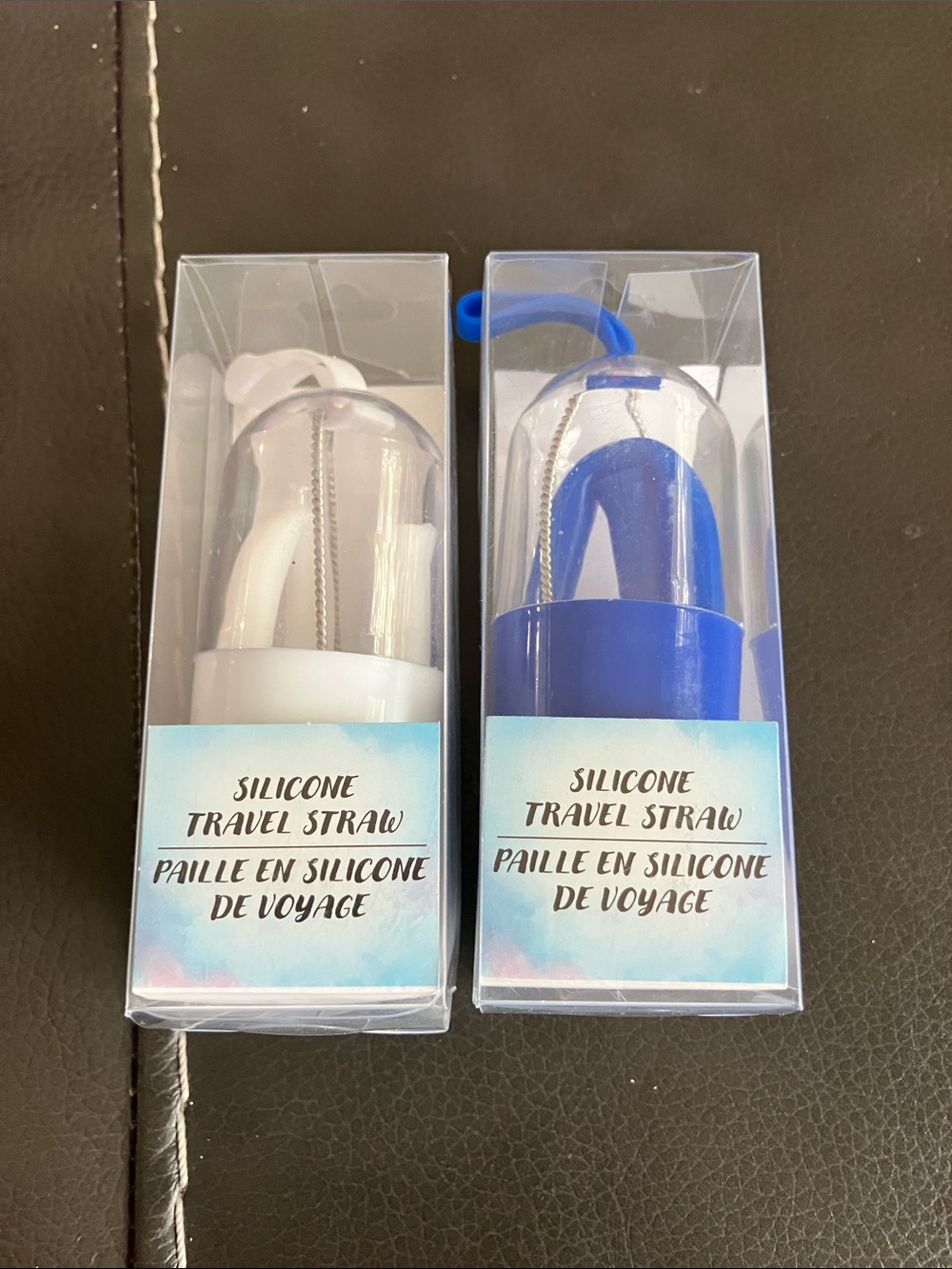 Silicone Travel Straw Set - White & Blue